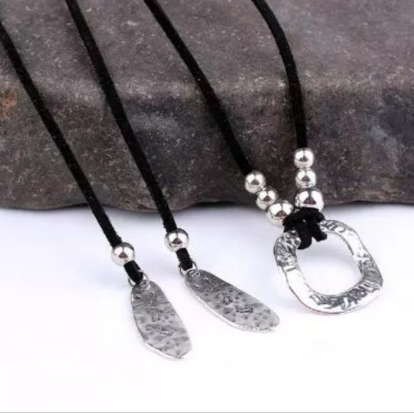 Boho Western Long Choker Necklace Hammered Gray - Picture 8 of 8